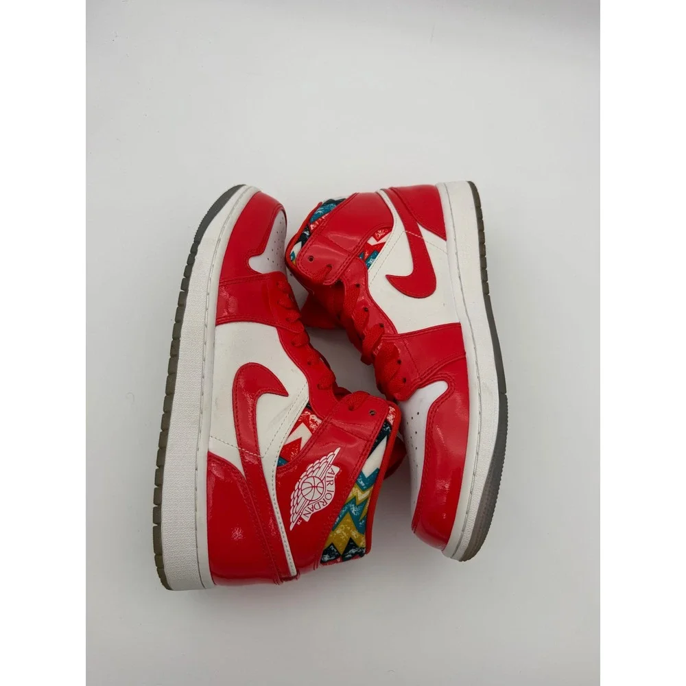 Jordan 1 Mid Chile Red White Patent Leather Sneakers DC7294-600 Mens 9.5